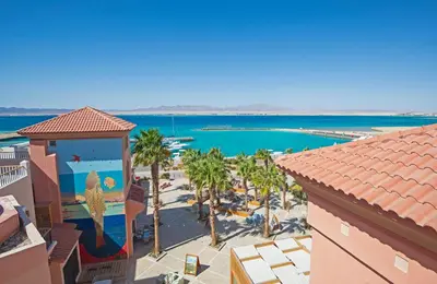 an aerial view of a resort with a pool at Soma Bay Seafront Luxury Appartement in Hurghada
