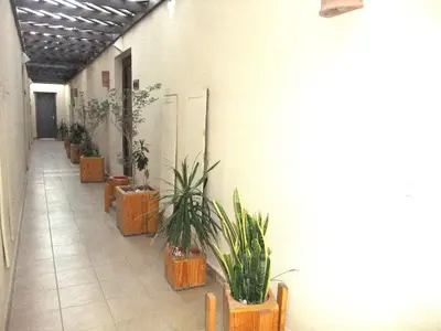 a hallway with potted plants on the side of a building at Aldau heights Kevin in Hurghada