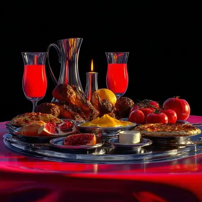 a table with a plate of food on a table at Royal Home Luxor Pool View in Luxor