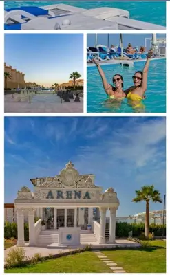 a collage of photos of a resort with a woman in the water at Amazing 2 bedroom Selena Bay Hurghada in Hurghada