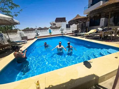 a group of people swimming in a swimming pool at Flower Of Life Hotel in Luxor