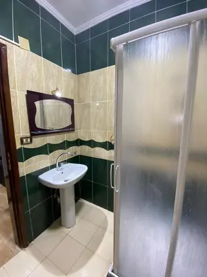 a bathroom with a sink and a shower at Amwaj Compound in Hurghada
