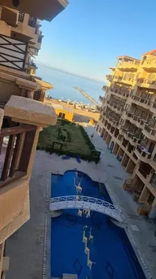 an aerial view of a beach and some buildings at Turtles Beach resort Hurghada Studio view sea view pool private beach Pools anf sunny balcony in Hurghada