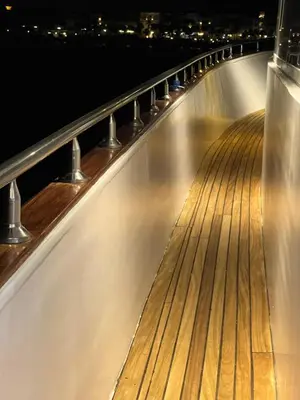 a close up of a wooden escalatoriteratorktop at KUBA LuXus tour - Hotel boat in sahl Hashesh - Hurghada in Hurghada