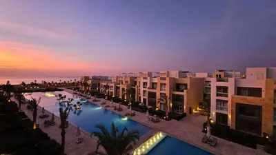 an aerial view of a resort with a pool at El Gouna Mangroovy Residence Sea View - kitesurfing in Hurghada