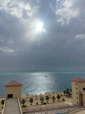 a view of the ocean from a building at شقه بغرفه نوم في الغردقه in Hurghada