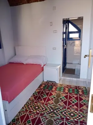 a small bedroom with a bed and a rug at Bakar Nubian Guest House in Aswan