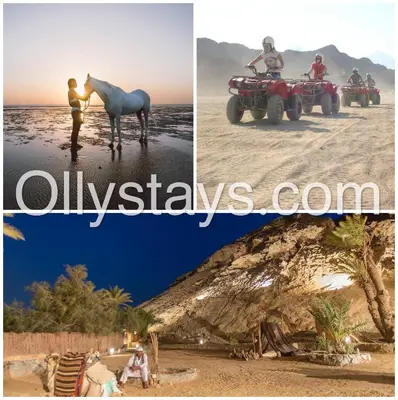 a collage of two pictures of people and a horse on the beach at Ollystays Fanadir Marina 1BR Heated Jacuzzi in Hurghada