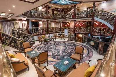 a large room with a round table and chairs at Nile Cruise City and Sea Adonis - Every Thursday from Luxor for 04 or 07 Nights - Every Monday from Aswan for 03 Nights in Luxor