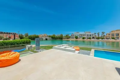a view of a swimming pool in a building at 4BR Villa with Private Pool Tawila Lagoon El Gouna in Hurghada