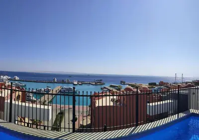 a view of a marina from a balcony at Condo with Breathtaking 's view with 2 bedrooms in Hurghada
