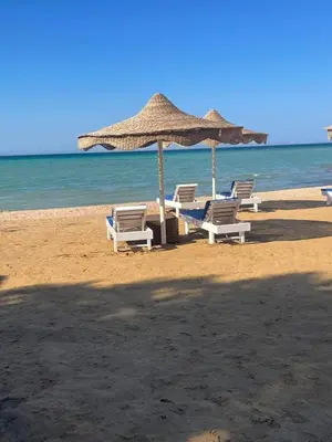 a group of chairs and umbrellas on a beach at Casablanca star Beach Hurghada كازابلانكا ستار بيتش الغردقة in Hurghada