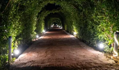 a tunnel with lights on the sides of a road at Fox Hotel El Ahyaa in Hurghada