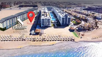 an aerial view of the beach at the paradiso resort at Fanadir Bay Hurghada in Hurghada
