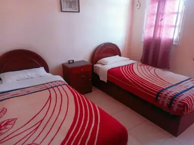 two beds sitting next to each other in a room at Amenophis Hotel in Luxor