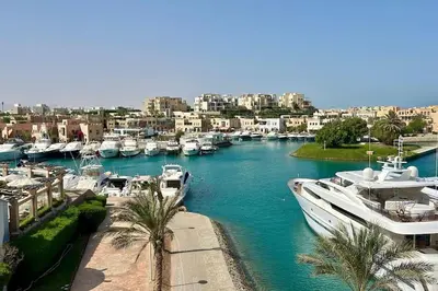 a group of boats are docked in a marina at Apartment for rent in ElGouna in Hurghada
