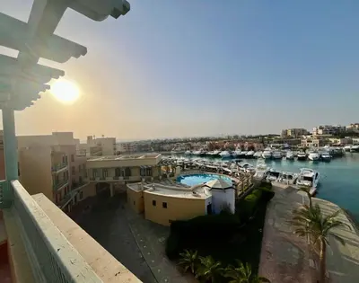 a view of a marina with boats in the water at Apartment for rent in ElGouna in Hurghada