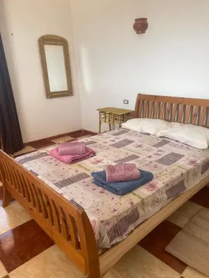 a bedroom with a bed with two pillows on it at Nile Temple view in Luxor