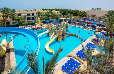 a resort with a large swimming pool with a water park at hotel mirage aqua park in Hurghada