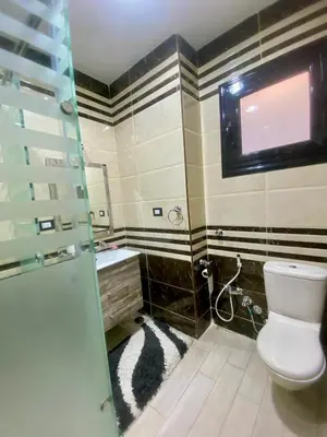 a bathroom with a toilet and a sink and a window at Appartement avec rooftop au cœur de Louxor vue sur le Nil in Jazīrat al ‘Awwāmīyah