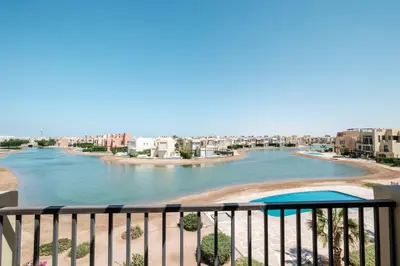 a view of a river from a balcony at Chic Tawila 1BR • Pristine & Modern in Hurghada