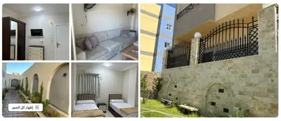 a collage of four pictures of a building at فيلا ايلا ترافيل in Luxor