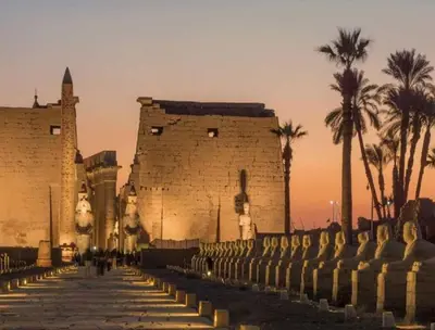 a building with palm trees in front of it at Nile Cruise FB 3 Nights Aswan Luxor in Aswan