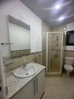 a bathroom with a sink and a shower and a toilet at Al Saraya Sahl Hashish Serenity Chalet in Hurghada