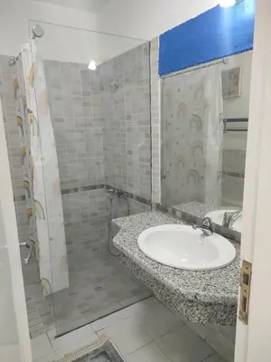 a bathroom with a sink and a shower at comfort marina 5 apartment,s in Hurghada