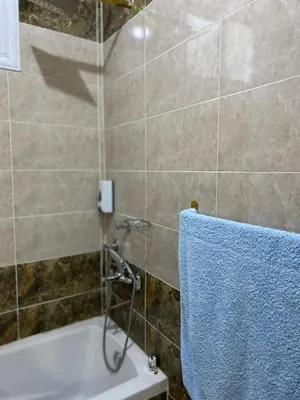 a bathroom with a bath tub and a towel at King TuT house in Luxor