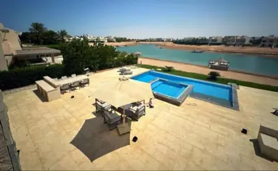 an overhead view of a patio with a swimming pool at Luxury villa in gouna in Hurghada