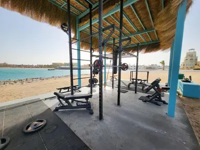 a gym on the beach with tread machines at Mangroovy 1 br Ground Composure & Cool Hilton view in Hurghada