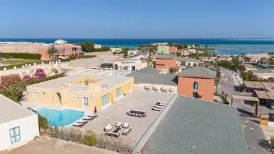 an aerial view of a house with a pool at Luxury 5BD Villa with Pool in Hurghada