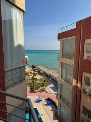a view of the ocean from the balcony of a hotel at Studio in Casablanca 631 in Hurghada