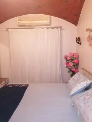 a bedroom with a bed and a window with pink roses at الكوثر القديم الغردقة in Hurghada