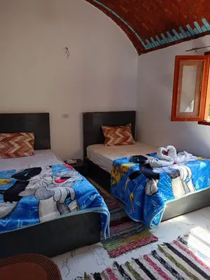 two beds sitting next to each other in a bedroom at Toto Kato in Jazīrat Aswān