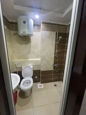 a bathroom with a toilet and a shower at Steps from Beach & Near Airport Furnteched, Kitchenette, full APT Free WIFI in Hurghada