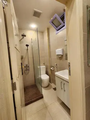 a bathroom with a shower and a toilet and a sink at Hana Stay Hostel in Luxor