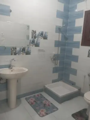 a bathroom with a sink and a shower and a toilet at شقه الزناتى مطله على النيل in Luxor