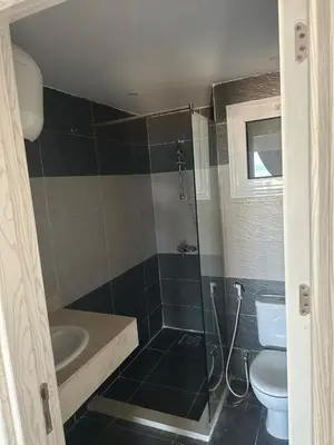 a bathroom with a shower and a sink and a toilet at Sea view chalet hurghada in Hurghada