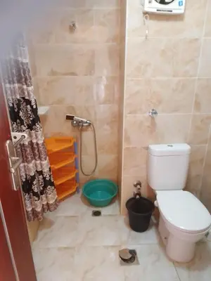 a bathroom with a toilet and a shower at Studio on the roof in Hurghada