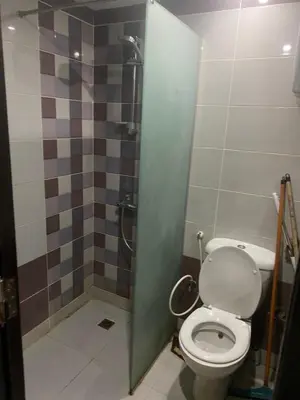 a bathroom with a toilet and a shower at Sea View Apartment Cecelia Resort in Hurghada