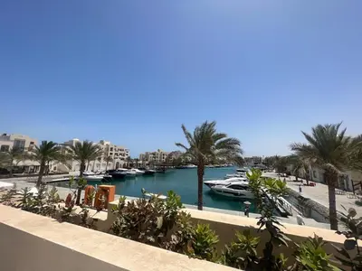 a view of a marina with boats in the water at Elegant Fanadir Marina 2BR • Ground Floor in Hurghada