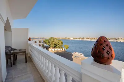 a view of the water from a balcony at Nile Crown Luxor in Luxor