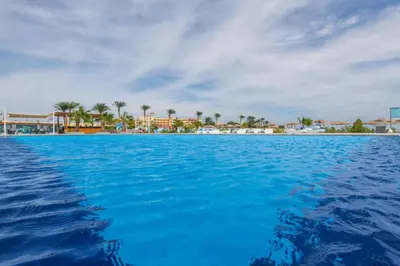 a view of the ocean from the infinity pool of a resort at Scandic Resort Hurghada in Hurghada