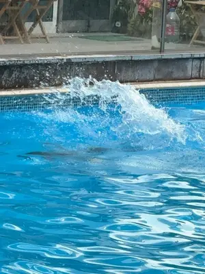 a pool of blue water with a splash at luxury apartment in Hurghada