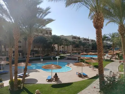 an image of a resort pool with palm trees at Soleya Residence in Hurghada