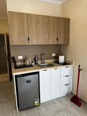 a small kitchen with a sink and a dishwasher at Aqua Palms Resort Hurghada in Hurghada
