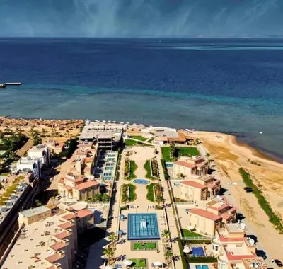 an aerial view of a resort near the ocean at SELENA BAY Luxury Suite beach front hurghada Arena Bar & restaurant سويت فاخر سيلينا باى in Hurghada