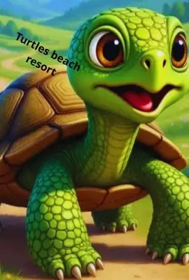 a cartoon turtle is standing on a turtleence beach resort at Hurhgada concierge at Turtles beach resort in Hurghada